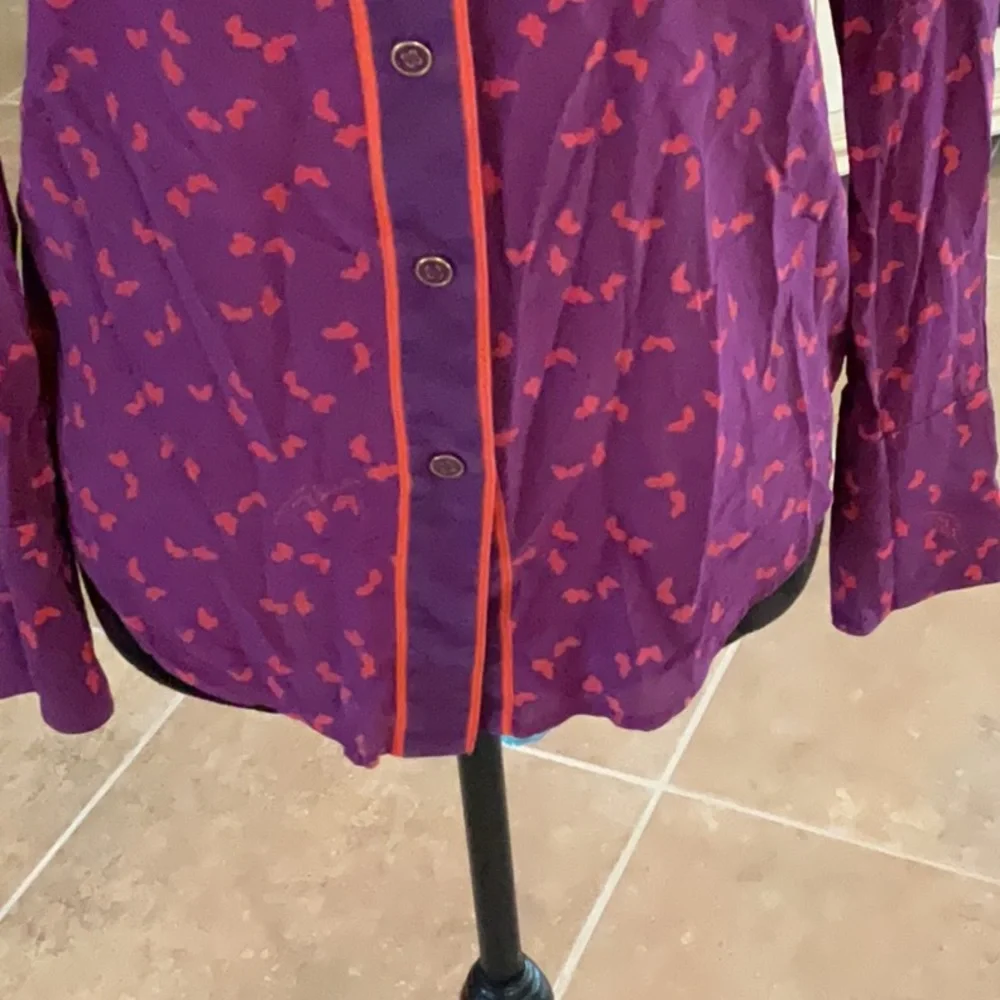 Tory Burch silk button down top, purple/orange, size XS